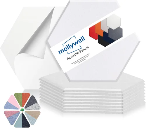 Miniatura 17 de Mollywell Paneles acústicos hexagonales, de alta densidad, insonorizantes, azulejos de fieltro decorativos para reducción de ruido para techos