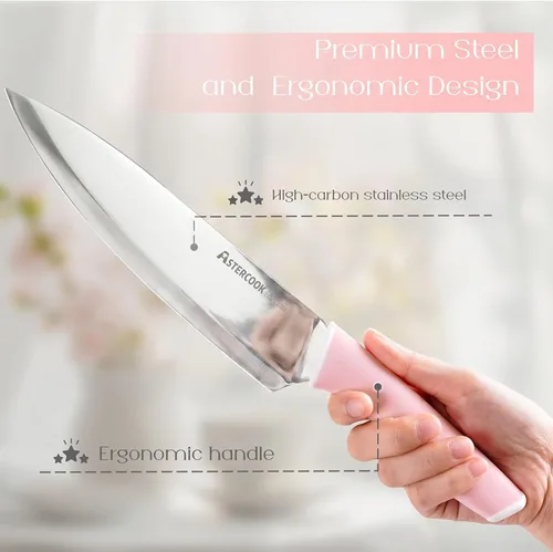 Miniatura 7 de Juego de cuchillos Astercook, juego de cuchillos de cocina con bloque y afilador con revestimiento cerámico de 15 piezas, cuchillos alemanes
