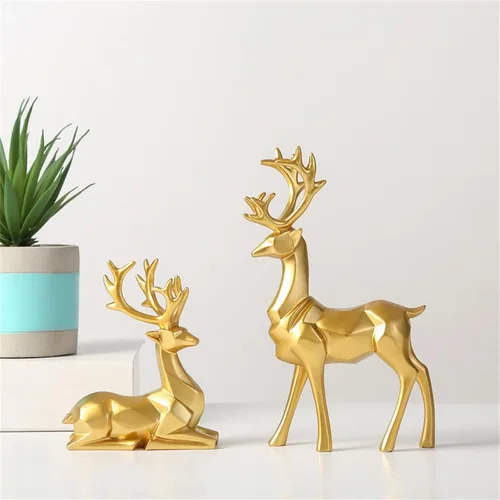 Miniatura 4 de Regalo Decorativo Navideño 2 Piezas Escultura de Ciervo 3D Adornos de Ciervo Geométricos Utilizados para Realzar la Atmosfera Festiva Chimenea Mesa
