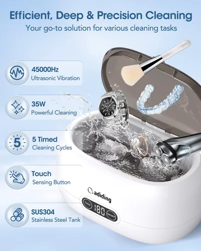Miniatura 2 de Máquina Limpiadora de Joyas Adiding, Limpiador Sónico para Anillos de 650mL (23oz) para Gafas, Pendientes, Dentaduras, Retenedores, Correas de Marrón