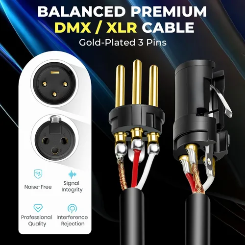 Miniatura 3 de Cable DMX de 10 pies, paquete de 6 cables flexibles XLR chapados en oro de 3 pines macho a hembra, compatible con micrófono, luz de escenario
