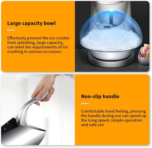 Miniatura 7 de Máquina trituradora de hielo eléctrica, máquina profesional de doble cuchilla, máquina de afeitar de hielo de acero inoxidable para uso comercial