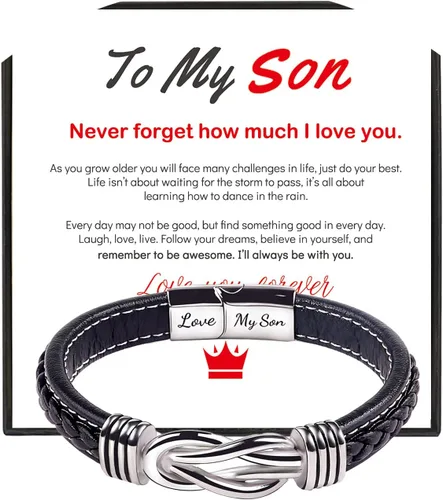 Pulsera de cuero trenzado con texto en inglés To My SonTo My Grandson, pulsera inspiradora de acero inoxidable para hombre, regalos para hijo de