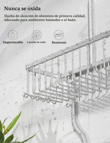 Miniatura 3 de YASONIC Organizador de Ducha Colgante - Organizador de Ducha que Nunca se Oxida - Organizador de Aluminio Sobre la Cabeza con 10 Ganchos para Plata