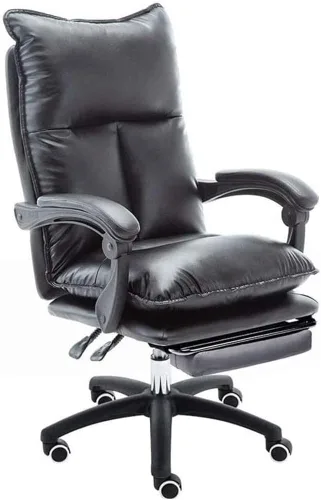 Miniatura 7 de Silla de oficina ergonómica de cuero ejecutiva grande y alta con base de respaldo alto, reposabrazos reposapiés oculto y sillas giratorias para Beige