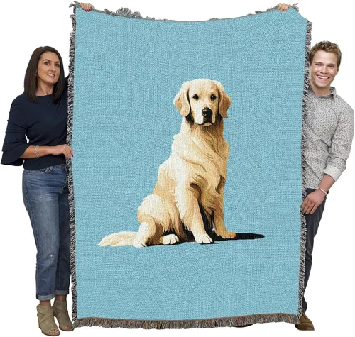 Miniatura 23 de Pure Country Weavers Golden Retriever - Manta tejida personalizada azul BG por Robert May - Manta de tapiz de algodón, fabricada en los Estados