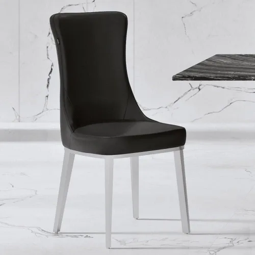 ZURI Modern Norma Silla de comedor - Negro con base de acero inoxidable cepillado