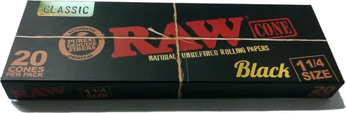 Miniatura 4 de RAW Conos negros 1 1/4 Tamaño: paquete de 20 unidades y cargador – Conos y puntas preenrollados patentados de combustión lenta, incluye adhesivo