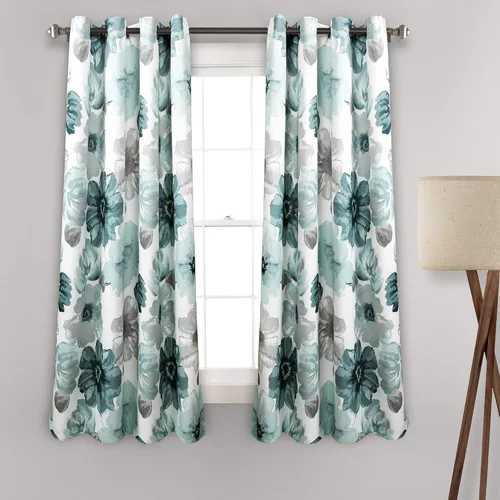 Lush Decor Leah - Paneles de cortina para ventana con filtro de luz, par, 52 pulgadas de ancho x 63 pulgadas de largo, color azul, cortinas florales