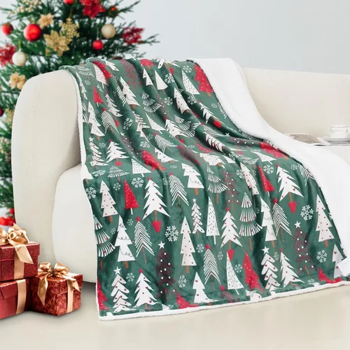 Miniatura 26 de Elegant Comfort - Manta reversible y ultra suave de franela con forro polar - Manta de sherpa navideña de invierno - Ligera, suave y acogedora