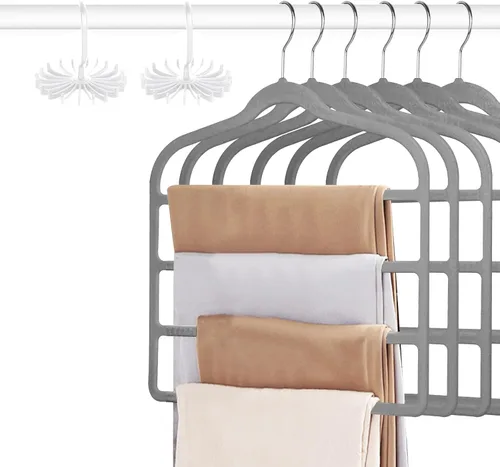 Miniatura 11 de Tinfol Perchas de terciopelo gris para pantalones que ahorran espacio, 4 perchas antideslizantes para pantalones, perchas para pantalones