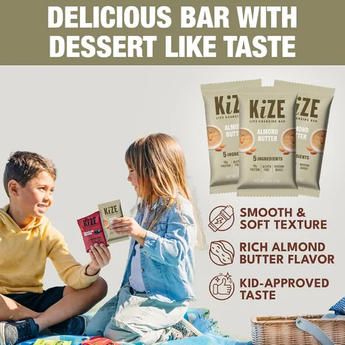 Miniatura 4 de KiZE Energy Bars - Barras energéticas de reemplazo de comidas con alto contenido de proteínas, a base de mantequilla de almendras, sin gluten, sin