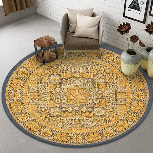 Alfombra vintage de 31.5 in, 39.4 in, 47.2 in, 55.1 in, 63.0 in, 70.9 in, 78.7 in, color amarillo redondo alfombra para salón, dormitorio, hogar,