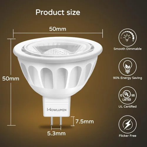 Miniatura 4 de Bombilla LED MR16 regulable, 5 W (equivalente a 50 W) 2700 K blanco cálido, bombillas de base GU5.3, ángulo de haz de 40°, 12 V CA CC - sin Blanco