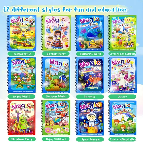 Miniatura 5 de Dduolammng Paquete de 12 Libros para Colorear con Agua, Libro de Pintura con Agua Reutilizable para Niños Pequeños, Kits de Aprendizaje Educativo