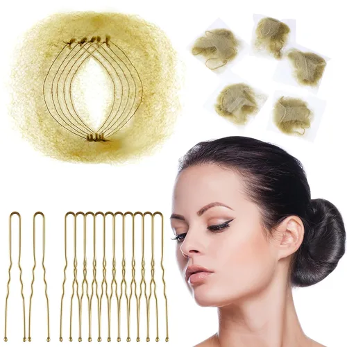 Zonon - Mallas para moño invisibles con borde elástico y horquillas en forma de U, juego de 50 unidades de mallas para el cabello invisibles, 40