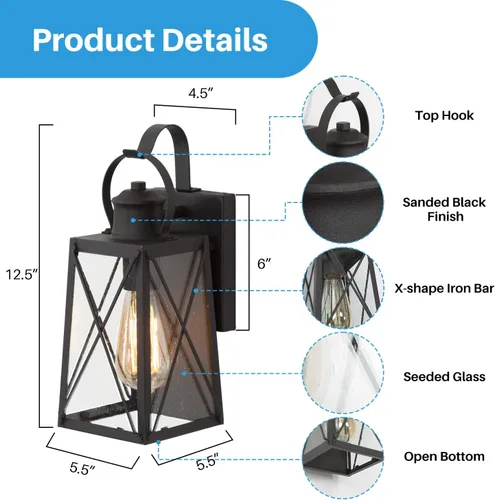 Miniatura 5 de Log BARN Faroles de pared para exteriores, aplique de 1 lámpara, lámparas exteriores de montaje en pared, luces de porche en acabado negro