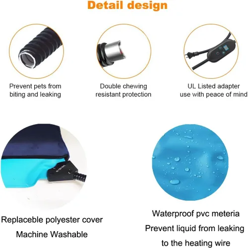 Miniatura 3 de Almohadilla térmica grande para mascotas para gatos y perros, 24 x 36 pulgadas, 6 niveles de calor, temporizador de apagado automático, impermeable