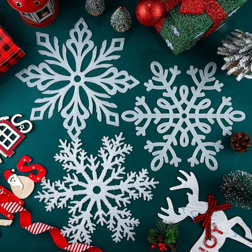Miniatura 3 de Adornos de copo de nieve con purpurina de 12 pulgadas, copos de nieve blancos grandes de plástico para árbol de Navidad de interior/exterior