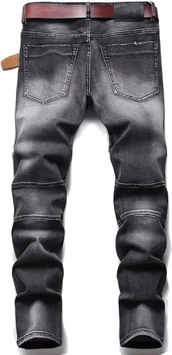 Miniatura 2 de XIMXIMMTIAN Jeans rectos para hombre, estilo motociclista, desgastados, desgastados, desgastados, rectos