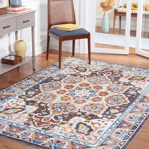 Miniatura 15 de SAFAVIEH Riviera Collection - Alfombra lavable de 2 pies 2 pulgadas x 9 pies, beige y carbón, antideslizante y fácil de limpiar, ideal para sala