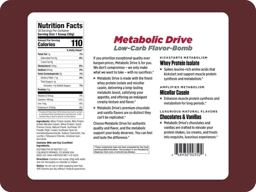 Miniatura 2 de Biotest Metabolic Drive Protein - Bomba de sabor baja en carbohidratos - 20 porciones, chocolate