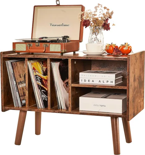Miniatura 12 de Soporte para tocadiscos con almacenamiento de vinilo, soporta hasta 136 kg, gran mesa para tocadiscos con gabinete para almacenamiento de álbumes