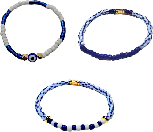 Miniatura 6 de Juego de 3 pulseras de cuerda elástica de santería de ojo malvado hechas a mano Obatala Oshun Yemaya Orula Elegua Oya Ogun Ochosi Shango Babalu Aye