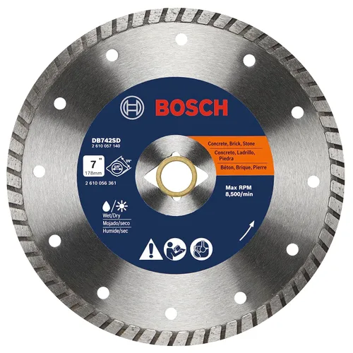 Miniatura 7 de BOSCH DB442S Hoja de diamante con borde turbo estándar de 4 pulgadas con eje de 5/8 pulgadas, 7/8 pulgadas para aplicaciones de corte húmedo y seco