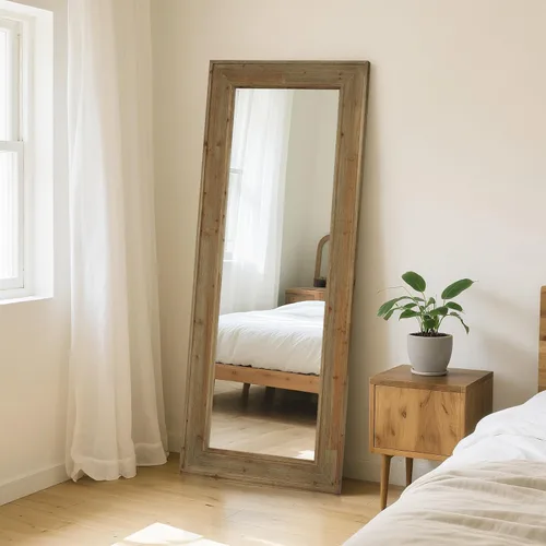 Miniatura 17 de WallBeyond Espejo de Pared de Ratán Rectangular, Espejo de Ratán de 32 X 44 Pulgadas con Marco de Madera para Decoración de Pared, Baño, Sala