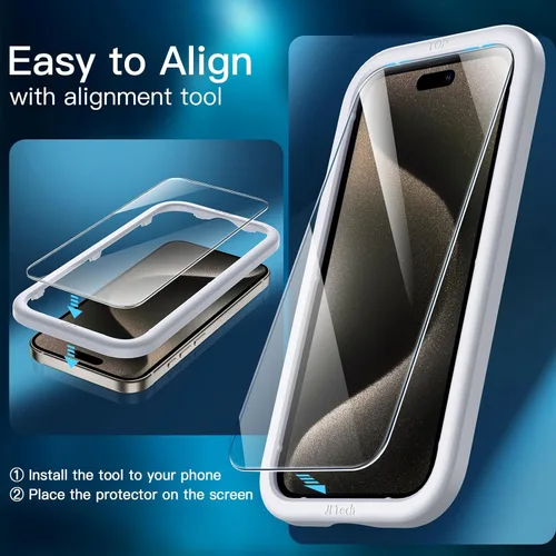 Miniatura 5 de JETech Protector de pantalla para iPhone 15 Pro Max de 6.7 pulgadas, película de vidrio templado con herramienta de fácil instalación, compatible