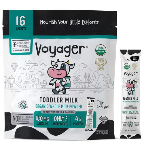 Leche para niños en movimiento Voyager, leche entera en polvo estante USDA Orgánica, ideal para viajes, sin refrigeración, sin gluten, sin