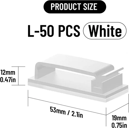 Miniatura 2 de Soporte de clips adhesivos para cables, clips de luz para exteriores, clips de alambre de cable blanco, cable de nailon resistente, abrazadera