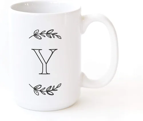Miniatura 22 de The Cotton & Canvas Co. Manhattan Wreath - Taza de café personalizada con monograma inicial con letra A, taza de café de cerámica de porcelana. Para