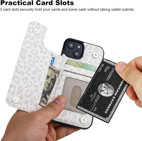 Miniatura 3 de HAOPINSH para iPhone 13 Estuche tipo cartera con tarjetero, patrón de leopardo blanco y guepardo, funda con tapa trasera para mujer y niña, ranuras