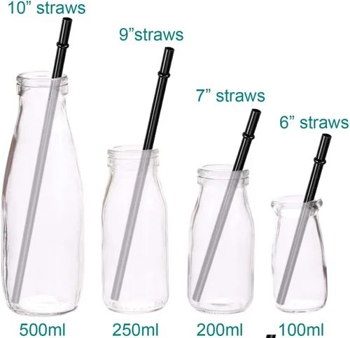 Miniatura 3 de DAKOUFISH Pajitas de repuesto de plástico reutilizables de 6 pulgadas para mini tarros de 6 onzas y 8 onzas, juego de 12 popotes con cepillo de Negro