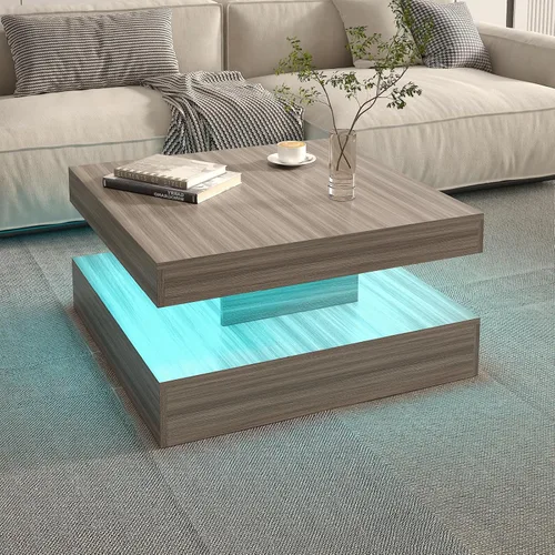 Miniatura 21 de HedoAjim Mesa de centro LED negra para sala de estar, mesa de sala de estar, mesas centrales cuadradas de 2 niveles, mesas de centro de madera