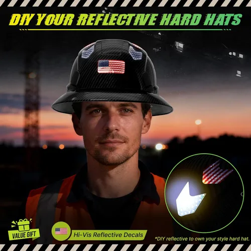 Miniatura 5 de Casco duro de ala completa con patrón de fibra de carbono con visera, casco de seguridad de construcción aprobado por la OSHA para hombres y Fibra