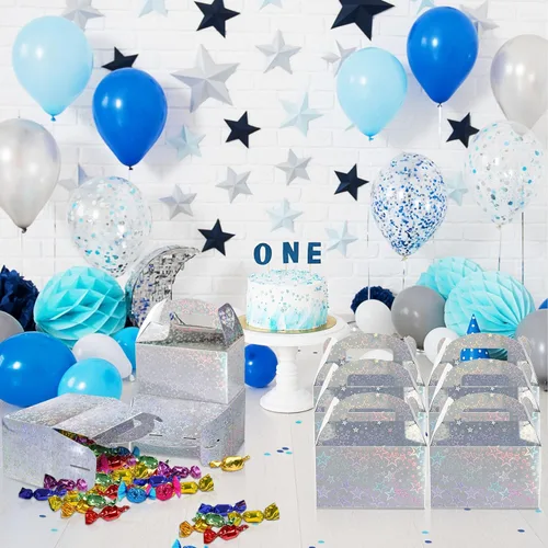 Miniatura 6 de Naleyber Caja de regalo de fiesta de estrellas iridiscentes, 24 cajas holográficas a dos aguas para dulces, regalos de dulces, cajas brillantes