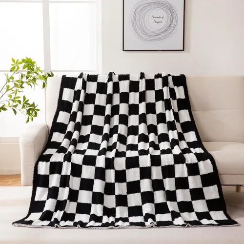 Miniatura 4 de YIRUIO - Mantas reversibles con diseño de ajedrez, tablero de ajedrez, guinga, más cálidas, cómodas, decorativas y peludas para el hogar, cama