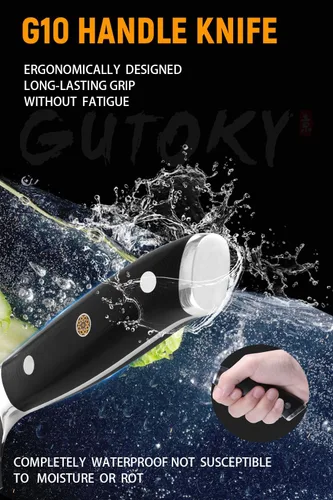 Miniatura 6 de Cuchillo Nakiri de 7 pulgadas, cuchillo de acero de Damasco con hoja de patrón de plumas, mango G10 de espiga completa, cuchillo vegetal profesional