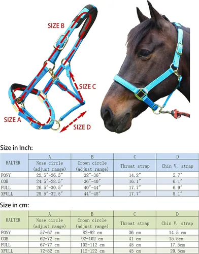 Miniatura 5 de T TEKE Cabestros ajustables para caballos de nailon suave resistente, acolchados con neopreno gofre antiroces tanto en corona como en nariz Rojo