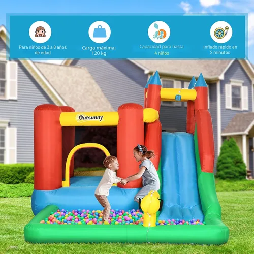 Miniatura 6 de Outsunny Tobogán acuático inflable 6 en 1 para niños con piscina, cañón de agua, pared de escalada, inflador incluido, castillo de salto para niños