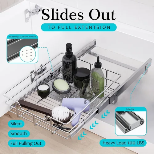 Miniatura 3 de Organizador de gabinete extraíble de 14" de ancho x 22" de profundidad, cajones deslizantes para organizadores de cocina y almacenamiento, cajones 1