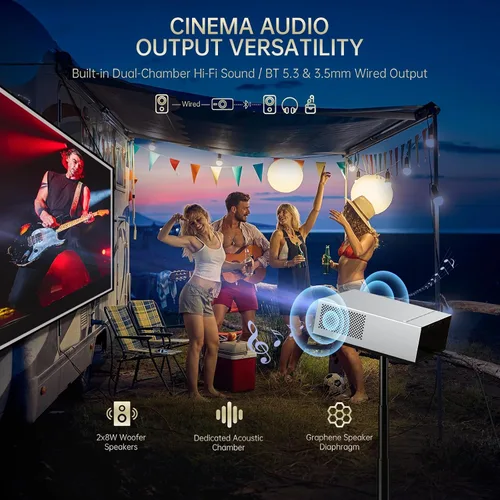 Miniatura 2 de XIDU Proyector de cine en casa portátil plateado con carcasa de metal, proyector de película compatible con HD de 1080P para dormitorio, sala