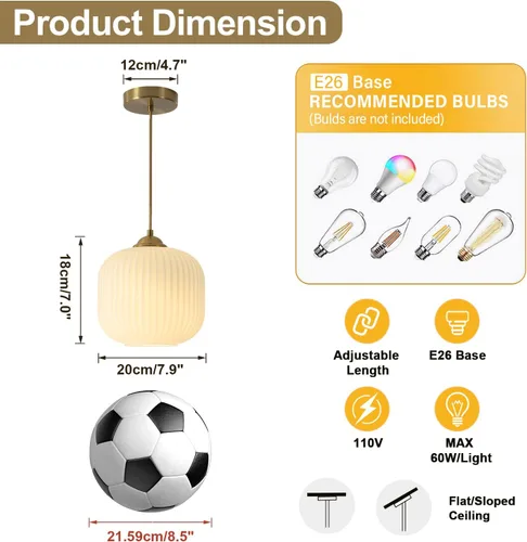 Miniatura 2 de Lámpara colgante de vidrio de leche dorada Luz colgante de latón antiguo, pequeñas luces colgantes blancas para isla de cocina, lámpara de techo