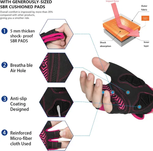 Miniatura 2 de MOREOK Guantes de ciclismo para hombres y mujeres almohadilla de gel transpirable antideslizante de 0.197in Guantes de ciclismo de medio dedo