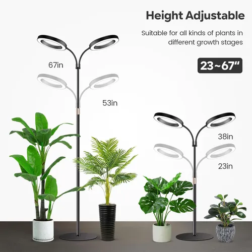 Miniatura 3 de Garpsen Luces de cultivo Halo, luces LED de espectro completo de doble cabezal para plantas para cultivo en interiores con soporte, 3 modos