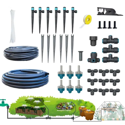 Drip Irrigation System for Garden Plug-in Quick Connection Drip Irrigation Kit 5/16“ID and 1/4 Inch Pipe Watering System for Garden Spray, for