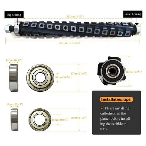 Miniatura 2 de Cabezal de corte en espiral para DeWalt Planer DW735 DW735X Cepillo de espesor 13 pulgadas Cabezal de corte en espiral con insertos de carburo